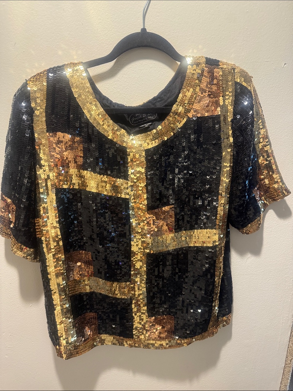 Vintage Joseph Le Bon Paris New York Black Gold Sequin Top Women’s Medium Evenin